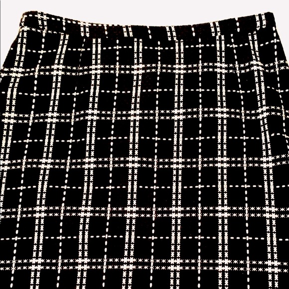 Black & white plaid mini wool blend pencil skirt white lace at finish line US 12 - Picture 5 of 11